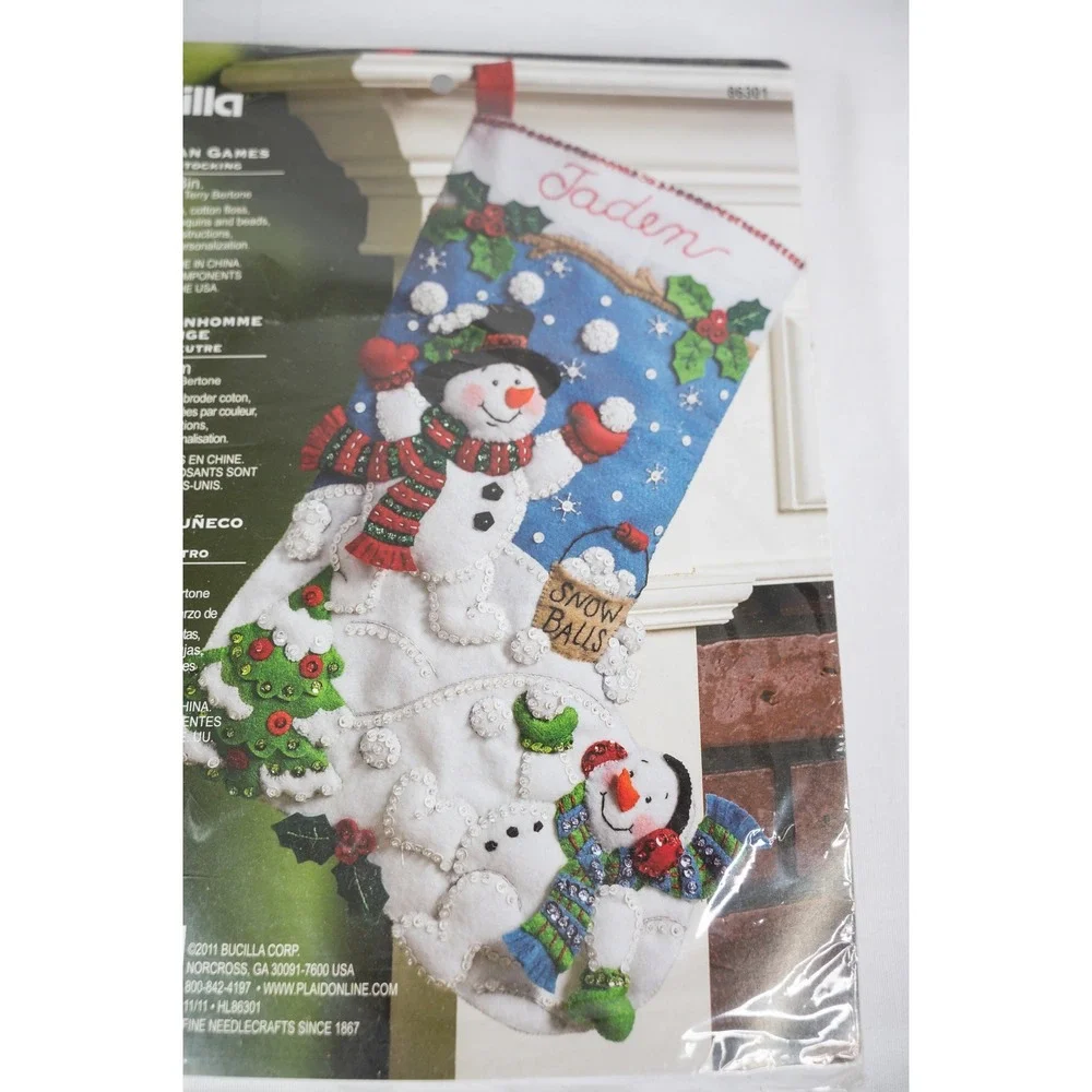 Bucilla Snowman Games Felt Stocking Kit 18in Blue‎ White NEW 86301 Christmas